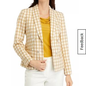 Kasper | Butterscotch and White Houndstooth Blazer, Size 16
